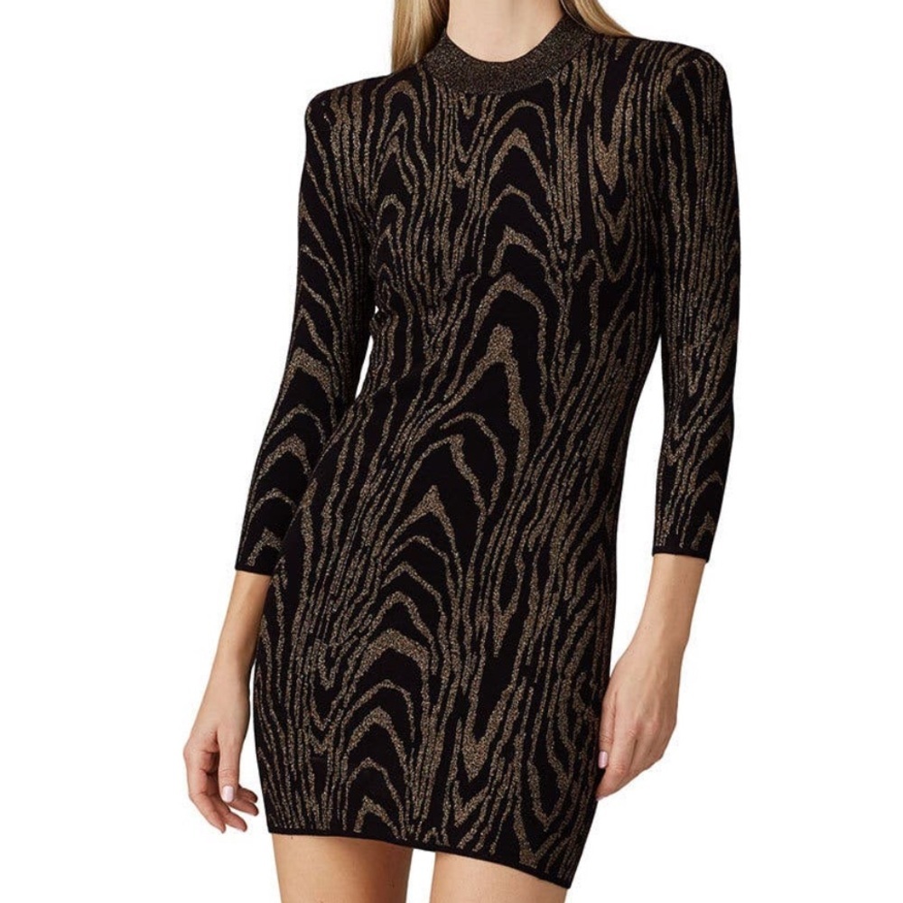 A.L.C. Ziggy Metallic Knit Mini Dress – Black & Gold, Size S